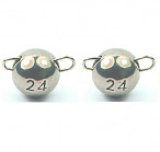 Package of 24g tungsten ball x 2, grey nickel, with weight marking, tungsten jigheads-"cheburashka"