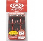 VANFOOK DT-55R Short Shank Treble #10, Red, heavy wire, short shank (5 шт.) тройные крючки