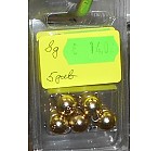 Iepakojums 8g tungsten ball x 5, gold, ar svara marķējumu, volframa džiggalvas-"ausainīši"