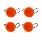 Package of 7g tungsten ball x 4, fluo orange, with weight marking, tungsten jigheads-"cheburashka"