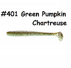 KEITECH Swing Impact 4" #401 Green Pumpkin Chartreuse (8 gab.) silikona mānekļi